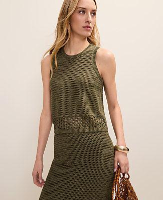 Ann Taylor Mixed Stitch Crochet Shell Top