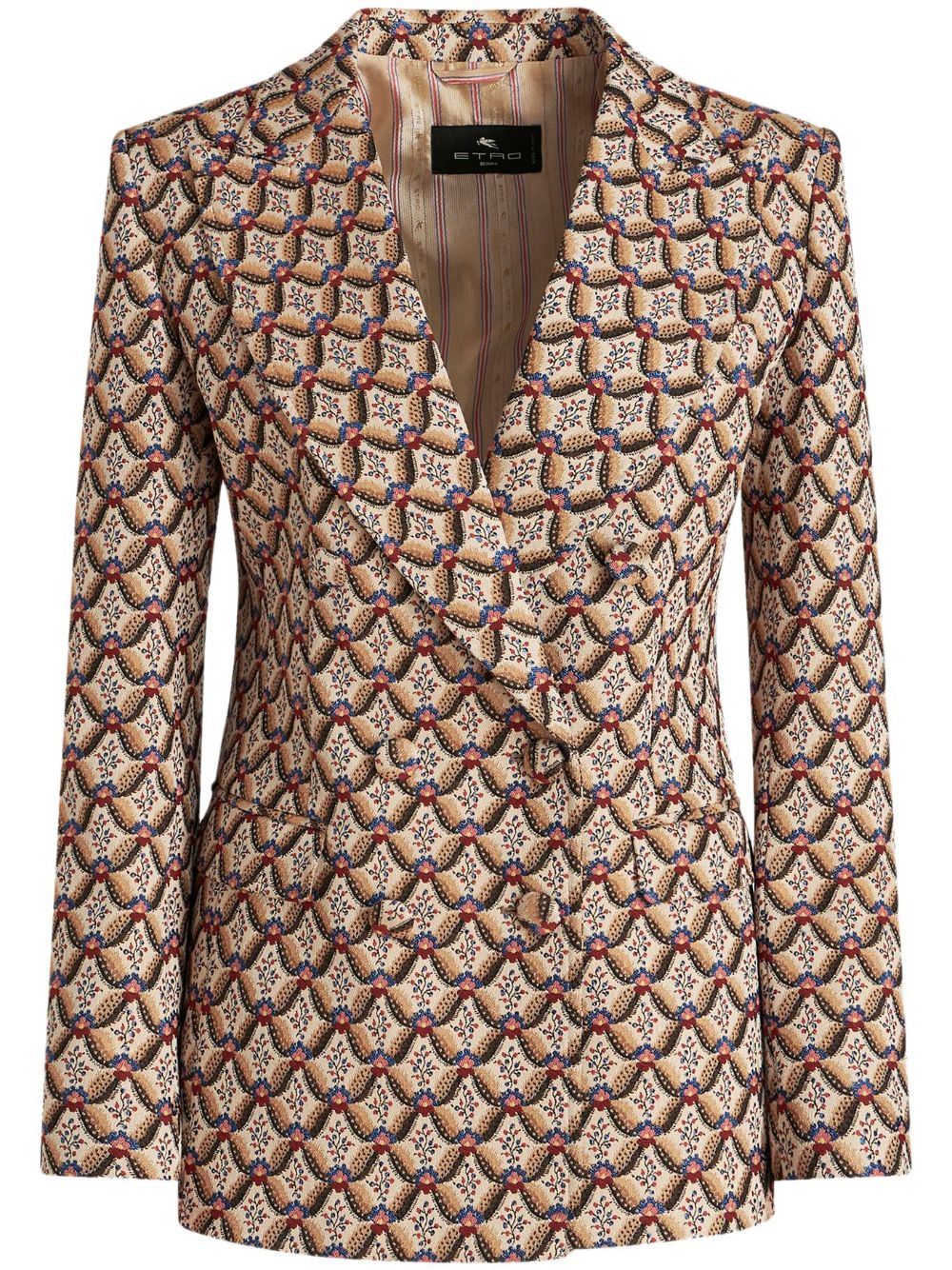 Floral-jacquard double-breasted blazer - Brown