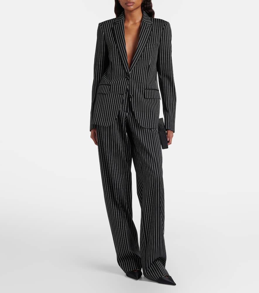 Striped wool and cotton straight pants