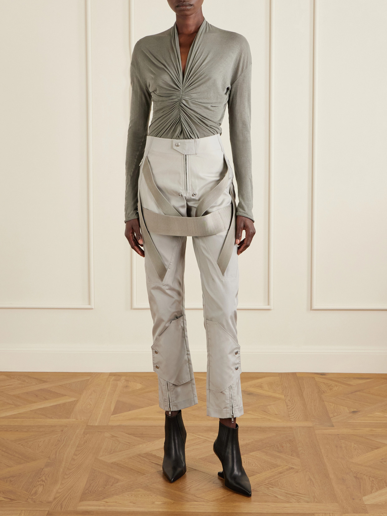 Megastrapped Motopants Belted Shell Straight-leg Pants - Gray