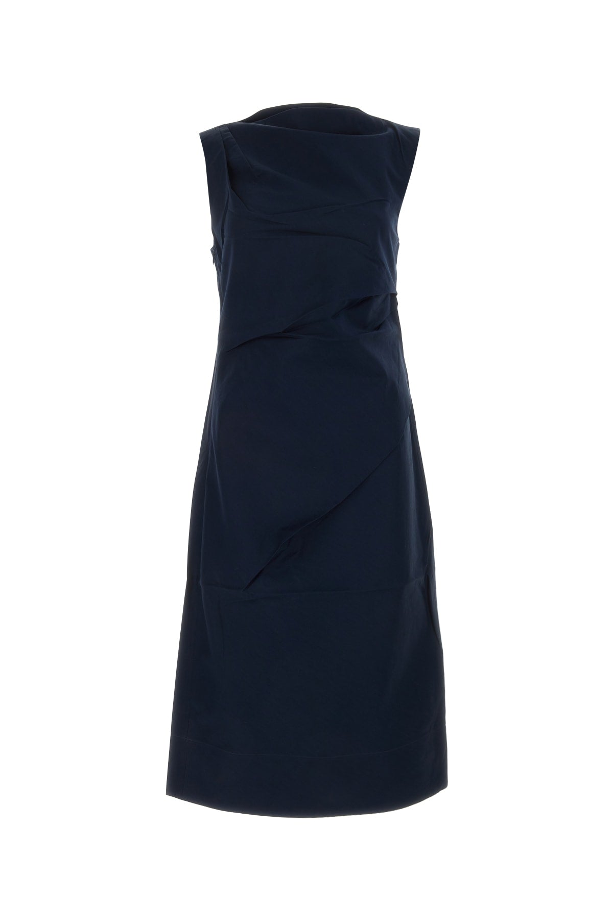 Wrapped Cotton-Silk Dress — Navy