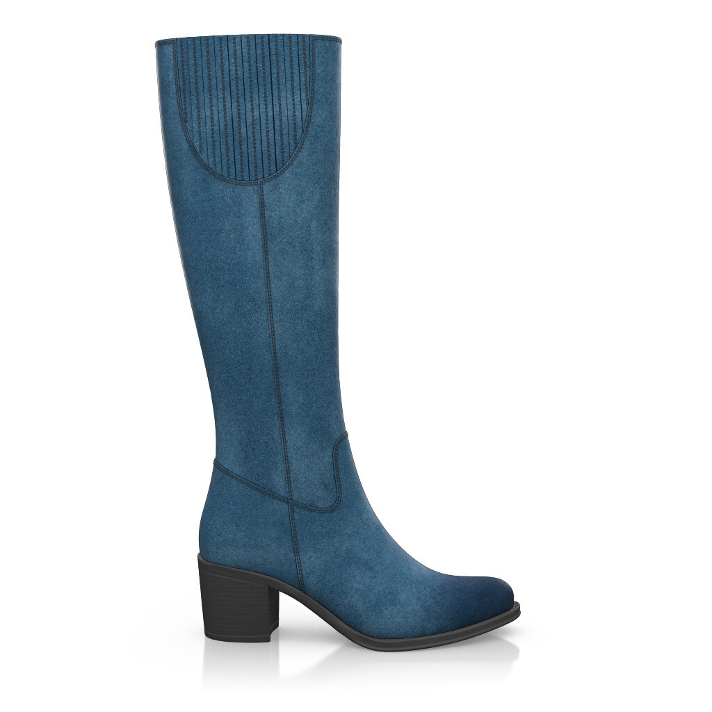 Stiefel mit Blockabsatz für Damen - Handgemacht in Italien aus Veloursleder - Denim Blau - Selbst gestalten - GIROTTI