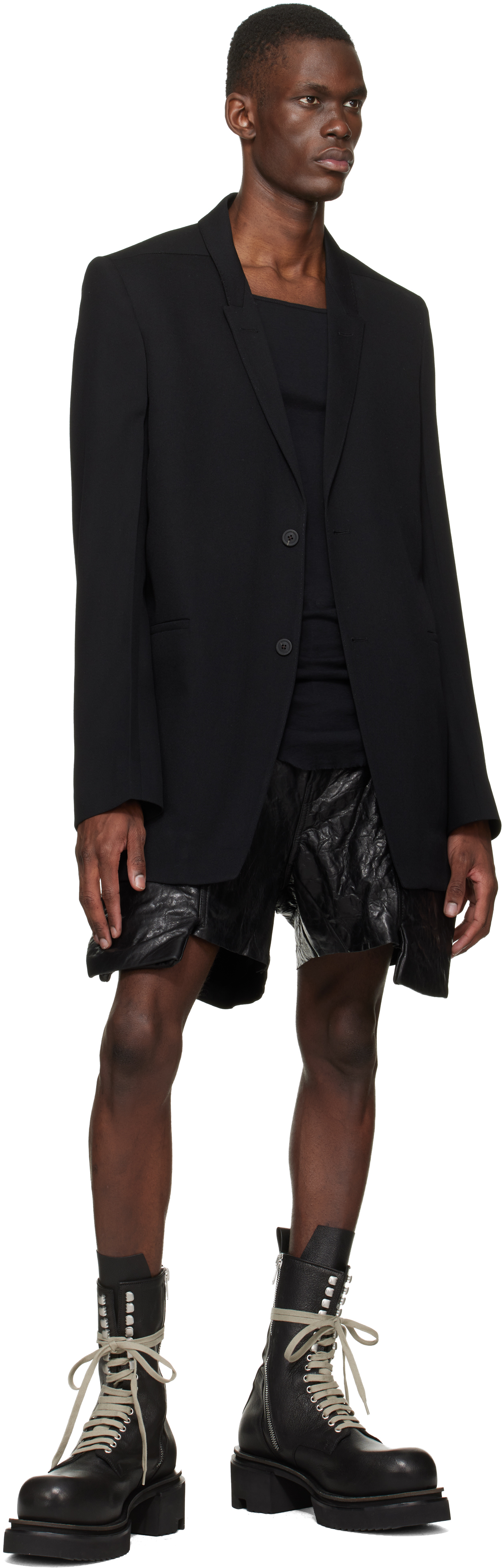 Black Temple Stefan Leather Cargo Shorts