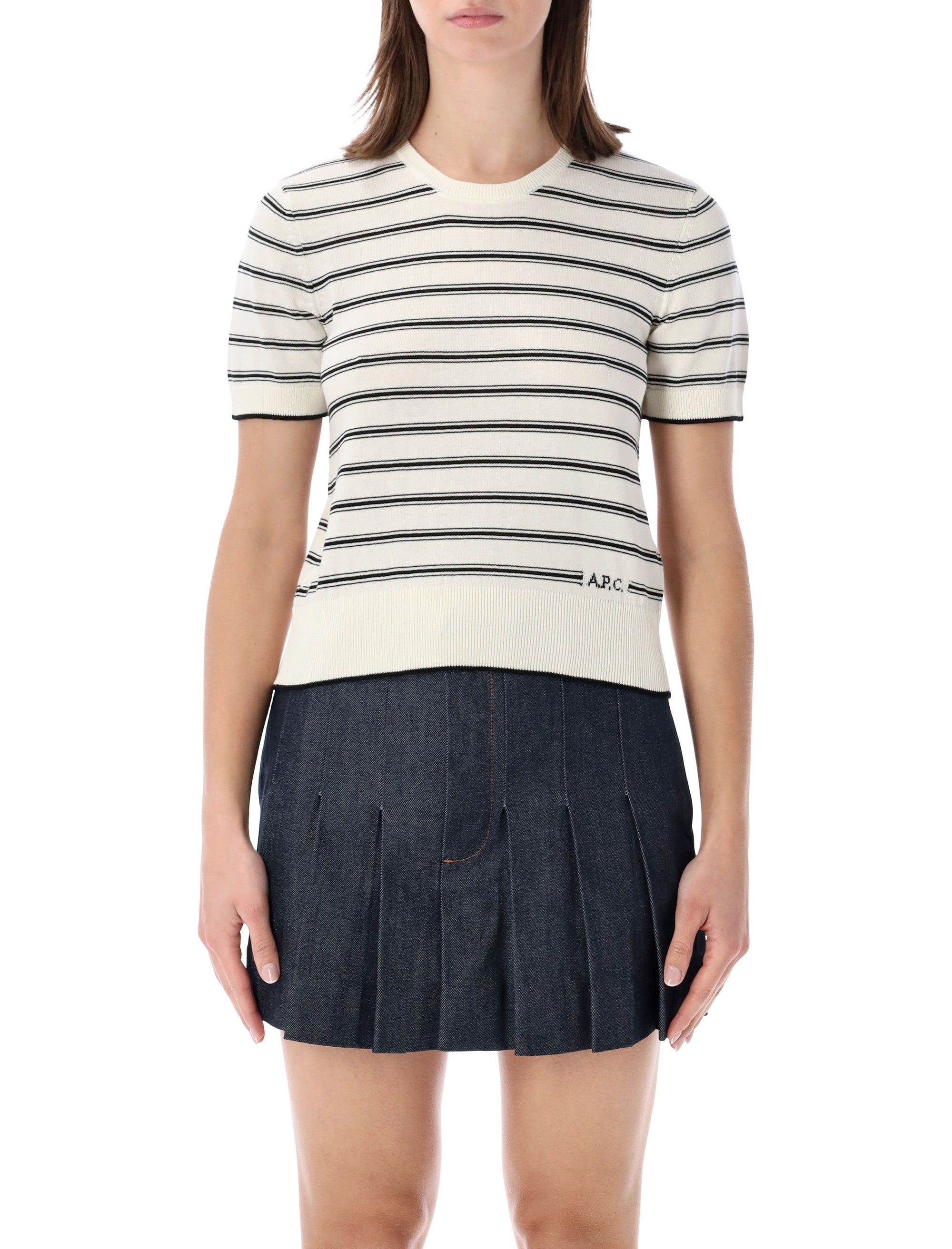 A. p.c. Classic Striped Short Sleeve Knit Sweater - Size S