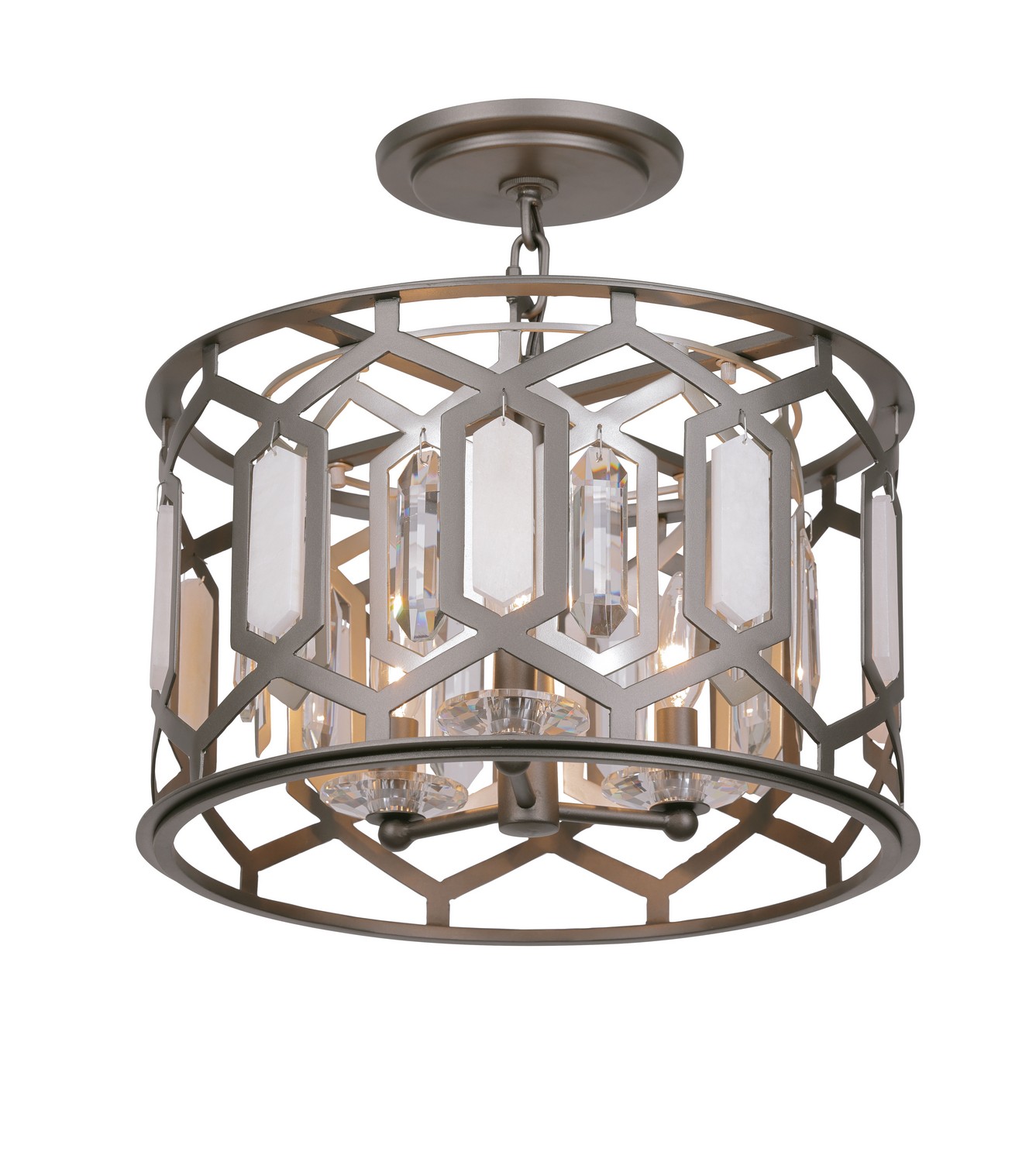 Bronze & Sultry Silver Three Light Semi Flush Mount from the Hexly Collection