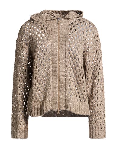 Woman Cardigan Khaki Size 3XL Silk, Linen, Polyamide, Polyester