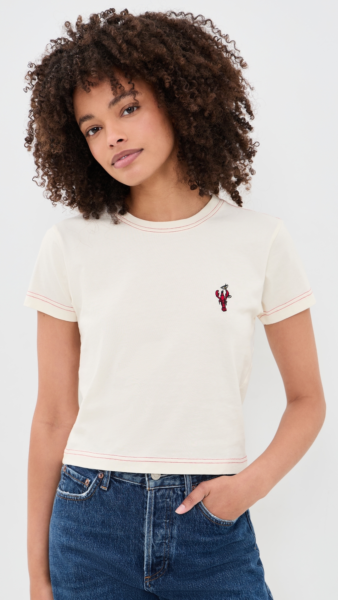 Lobster Embroidery Graphic Tee Cream