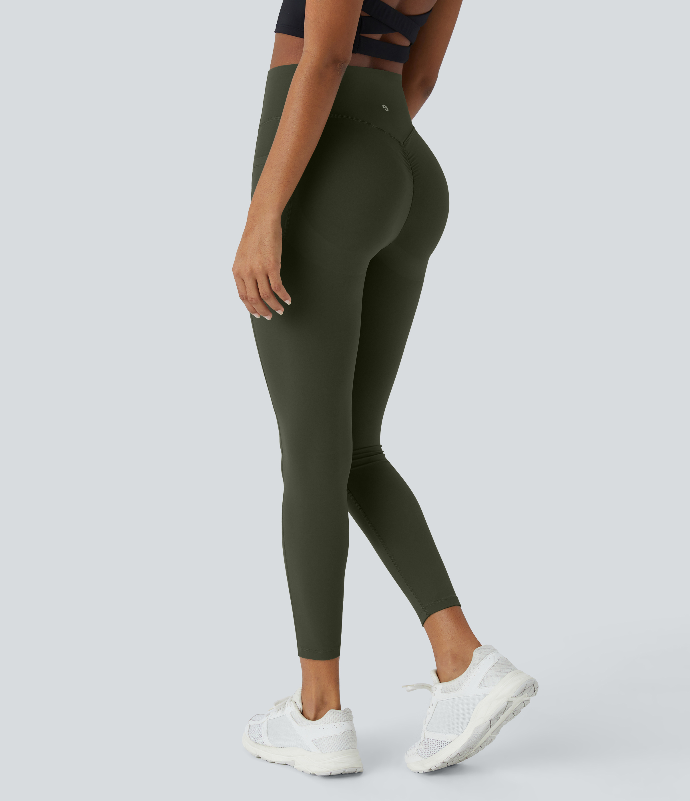 UltraSculpt™ High Waisted Scrunch Butt Lifting Tummy Control Pocket Shaping Training Leggings  - Deep Woodland Green