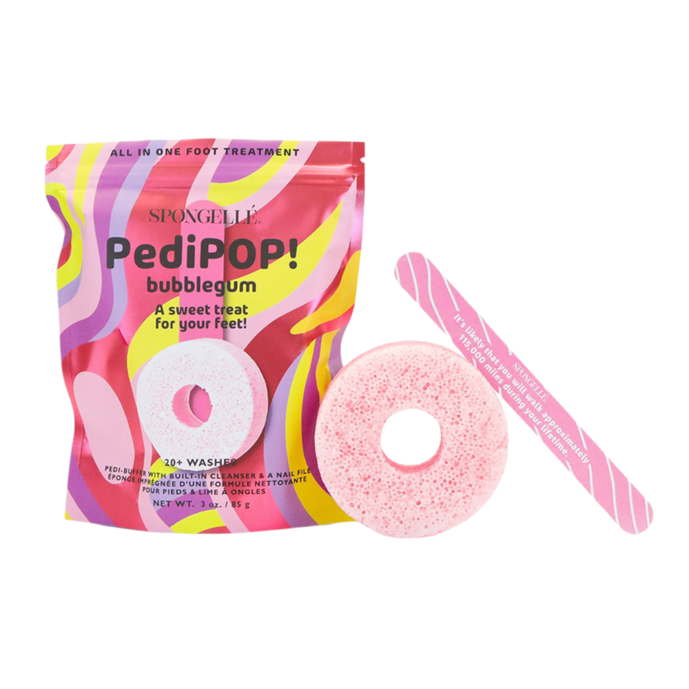 PediPOP! Bubblegum Pedi Buffer & Nail File Body Wash Infused Exfoliating Foot Heel Scrub - Bubblegum