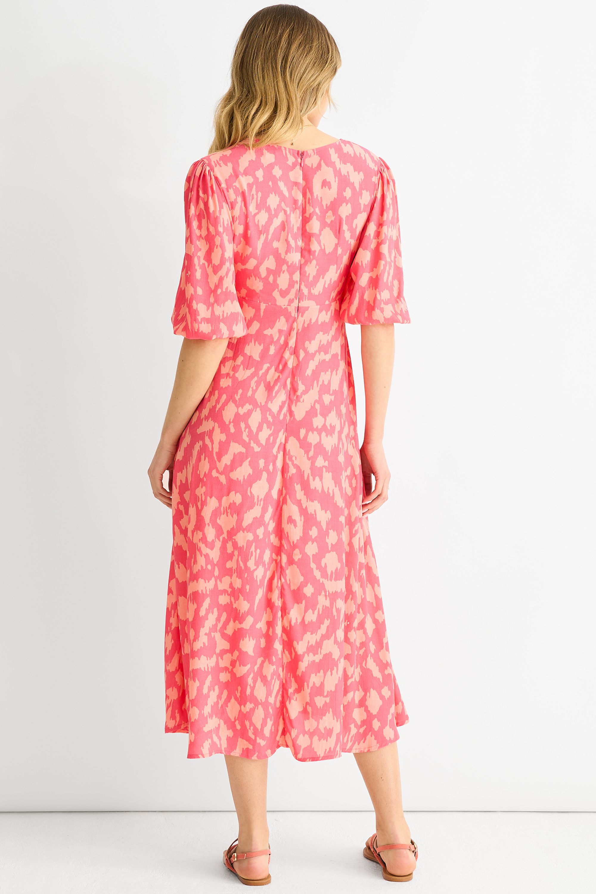 Gini London Women's Pink Animal Print Viscose Midi Dre