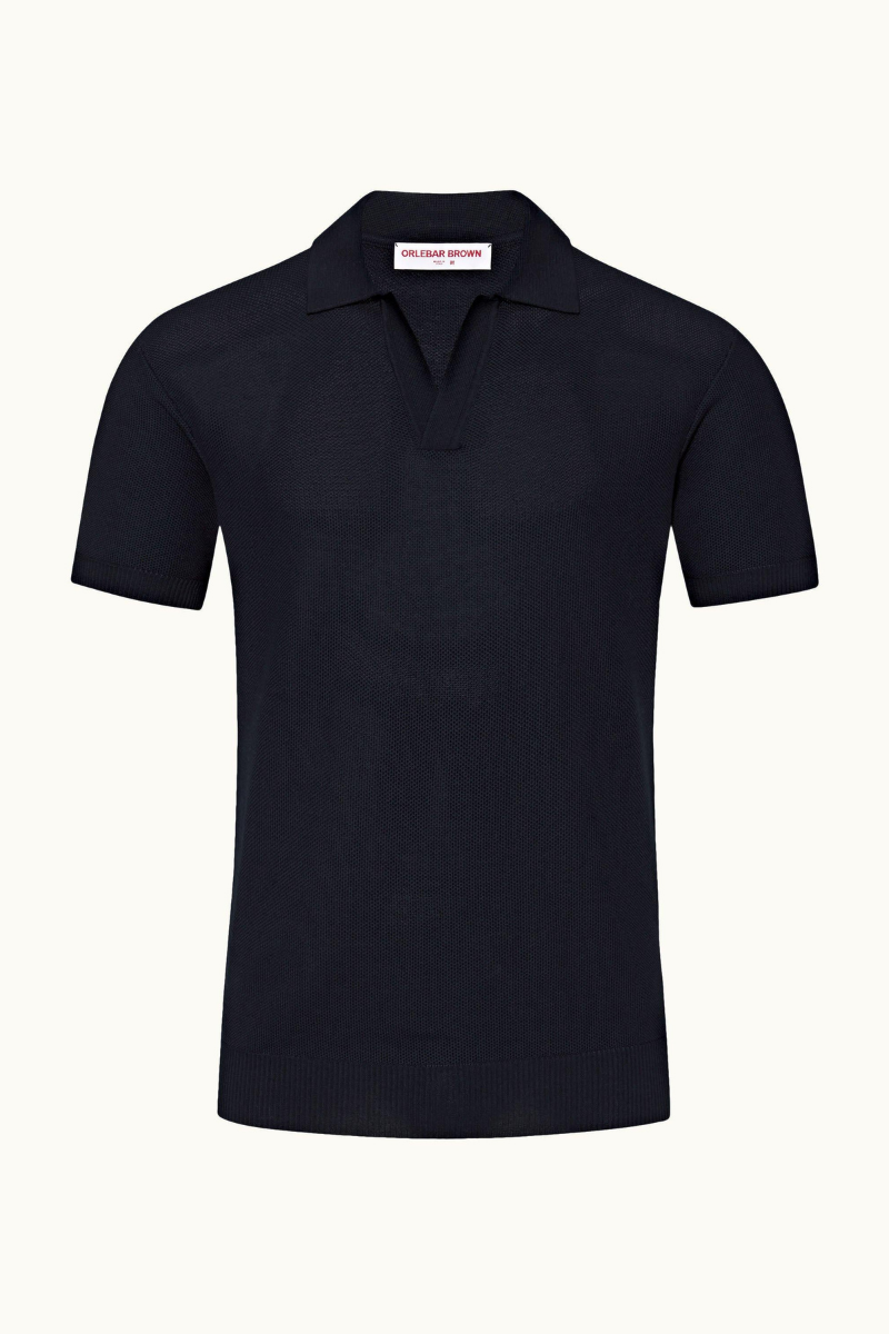 Cotton-Cashmere Knit Polo — Navy