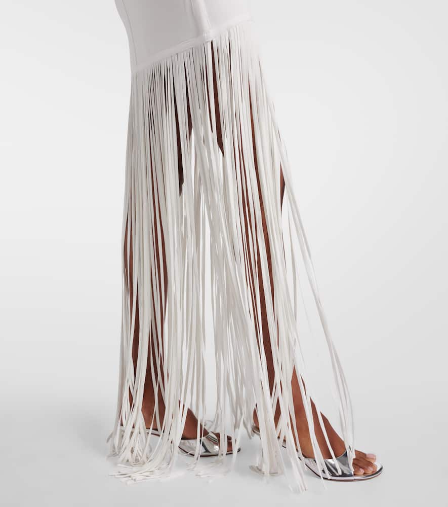Fringed ribbed-knit maxi dress