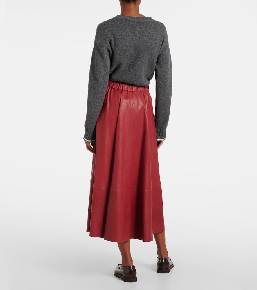 High-rise leather midi skirt