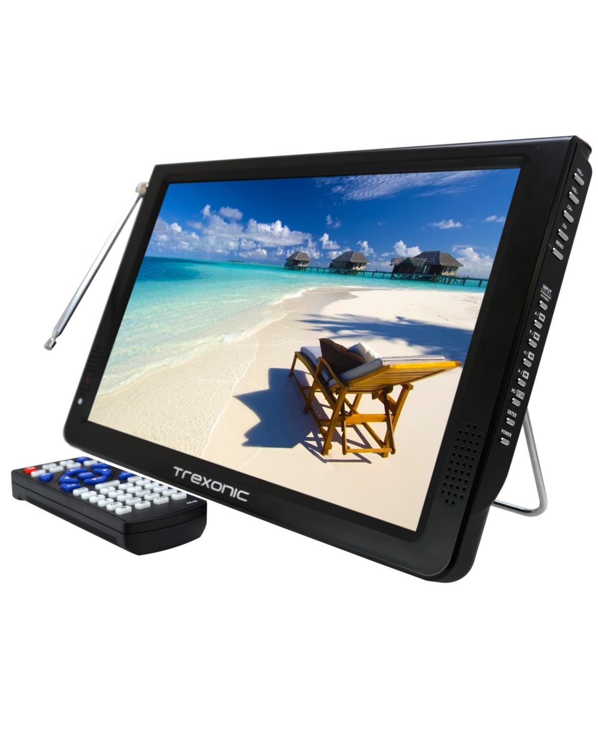 "Ultra Lightweight Rechargeable Widescreen 12"" Led Portable Tv with Built-in Digital Tuner and Detachable Antenna - Black"