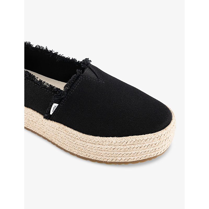 Womens Black Valencia Frayed-trim Woven Platform Espadrilles