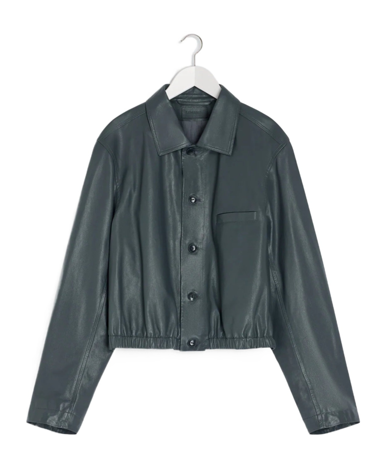 Buttoned-up elasticated leather jacket