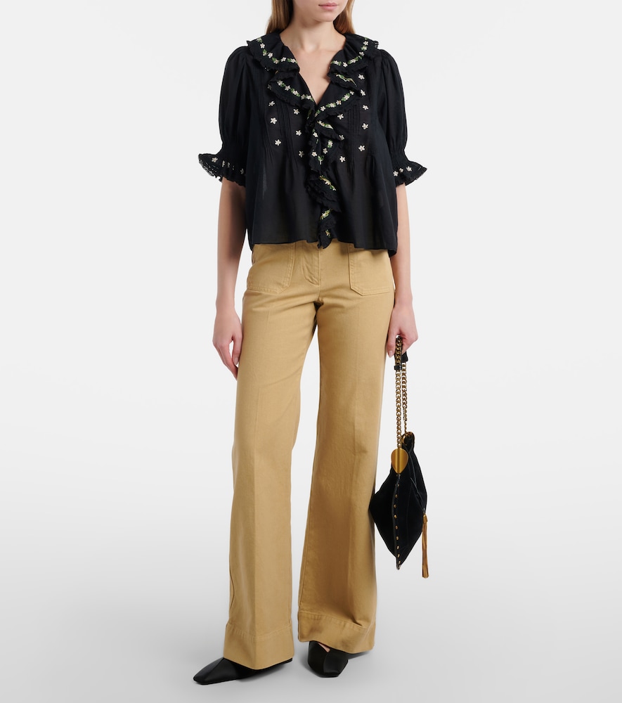Dôen Hettie floral embroidered ruffled cotton blouse