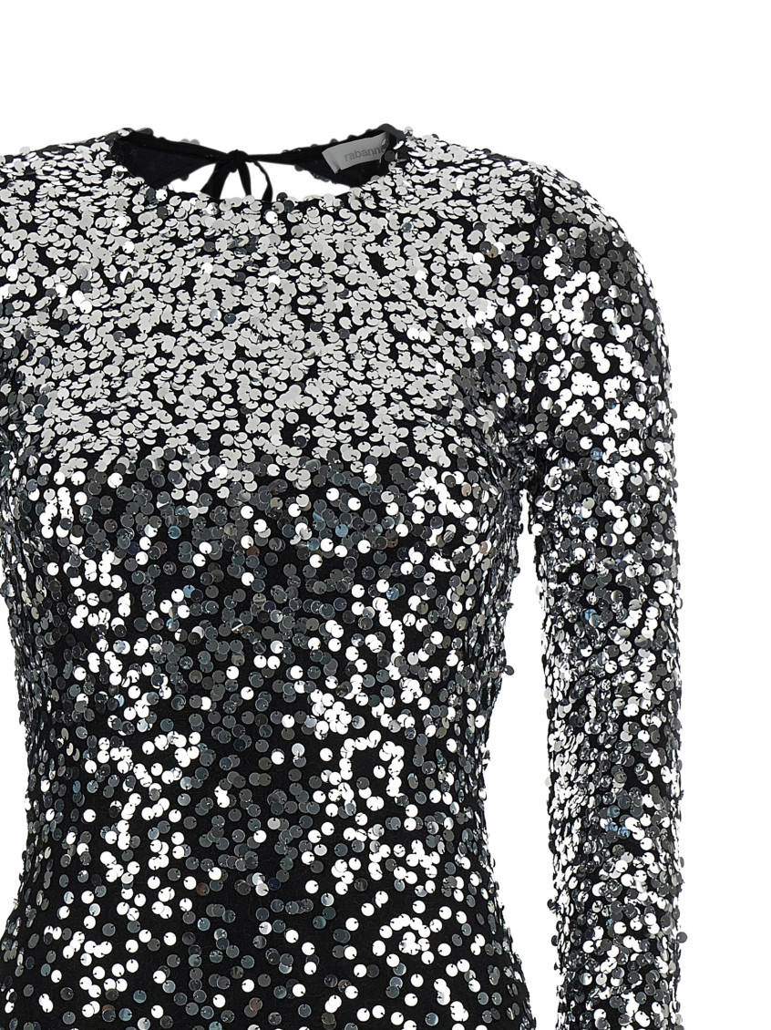 Black Round Neck Sequin Long Dress