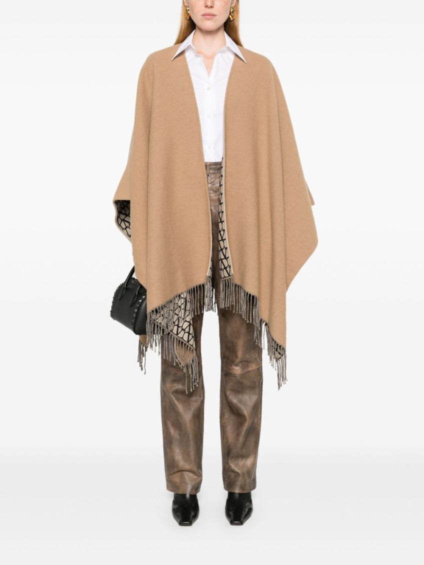 Brown Fringed double poncho