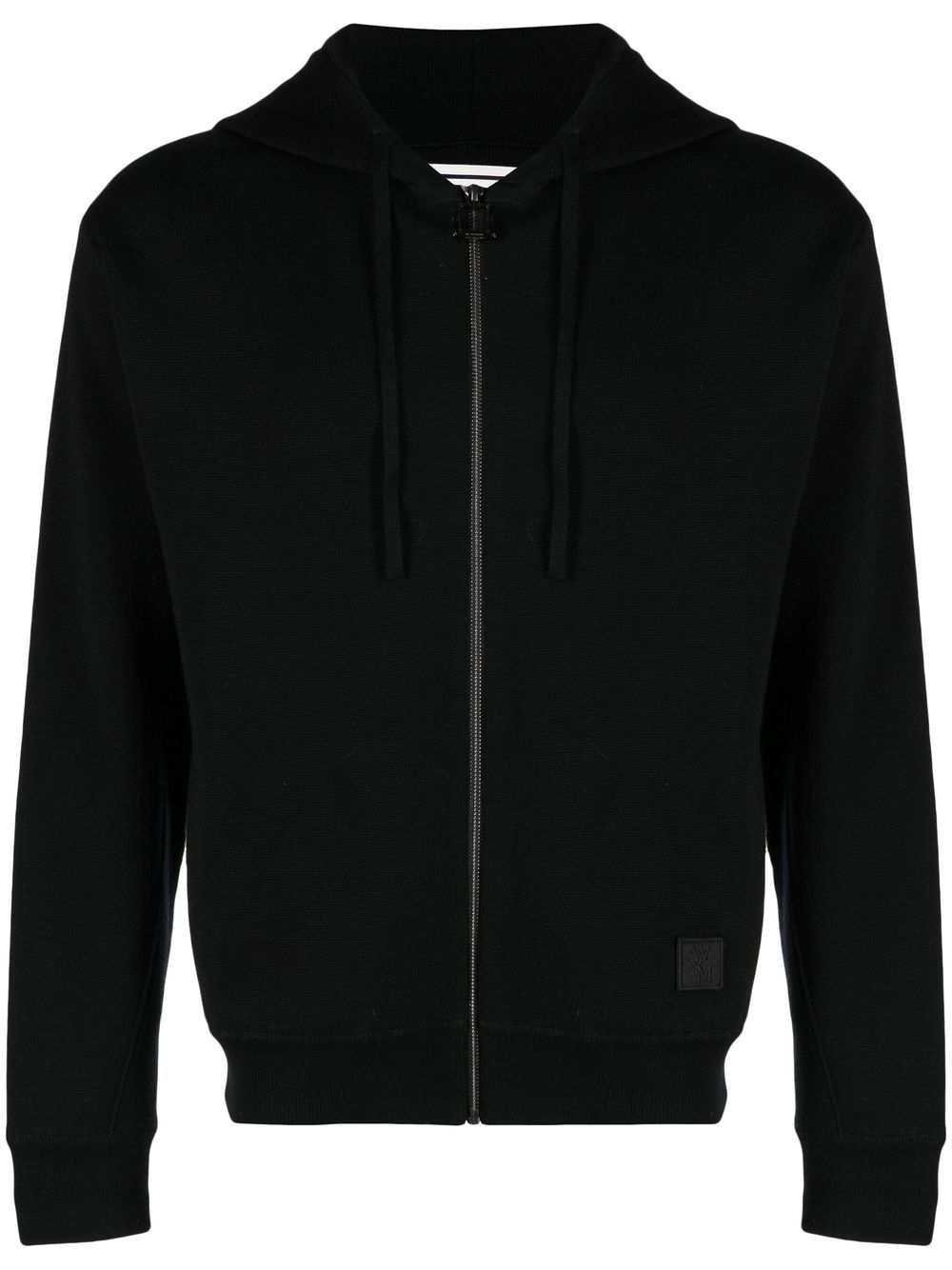 Jersey-knit drawstring zipped hoodie - Black