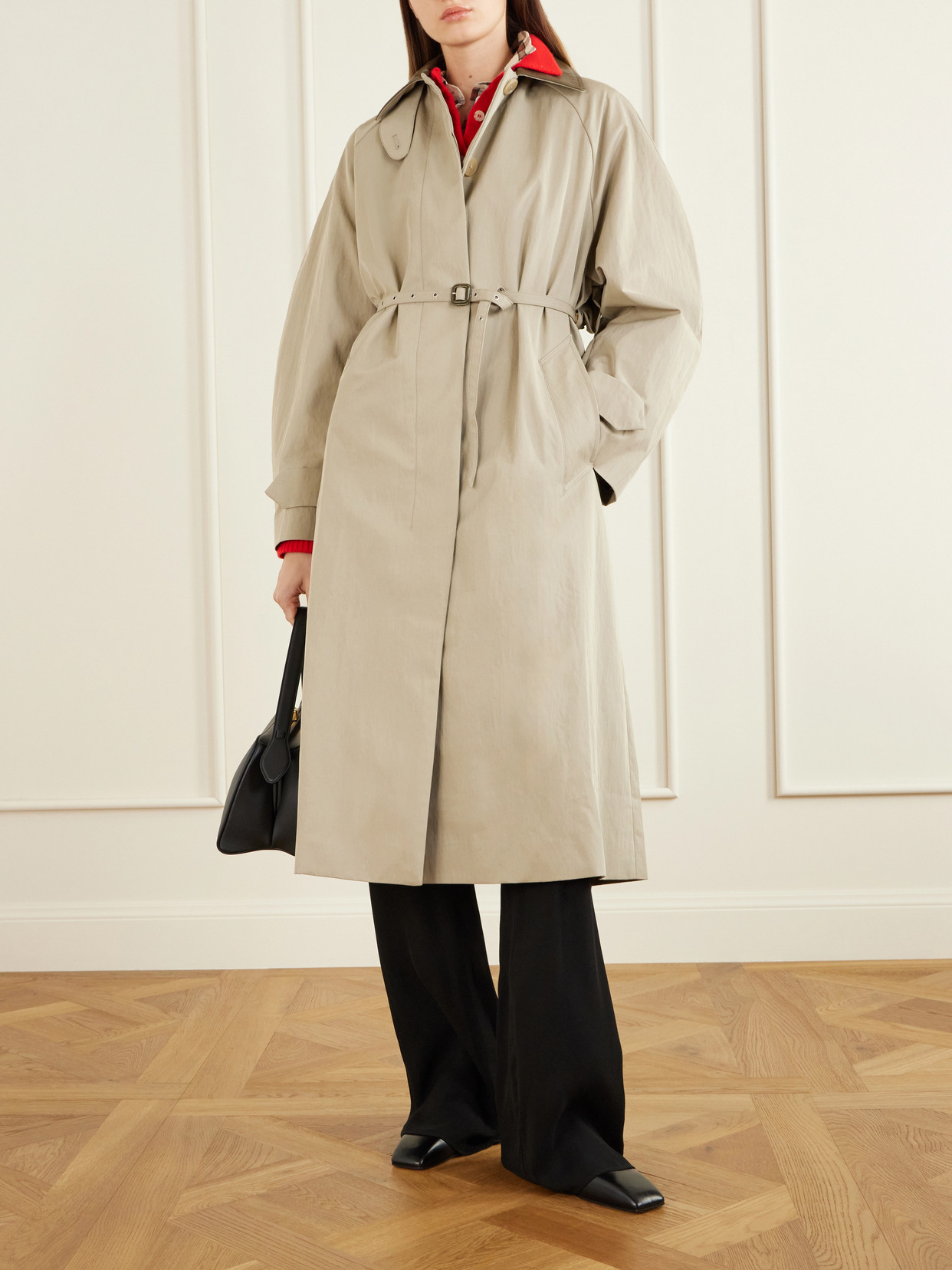 Ofelia Belted Leather-trimmed Cotton-blend Trench Coat - Neutrals