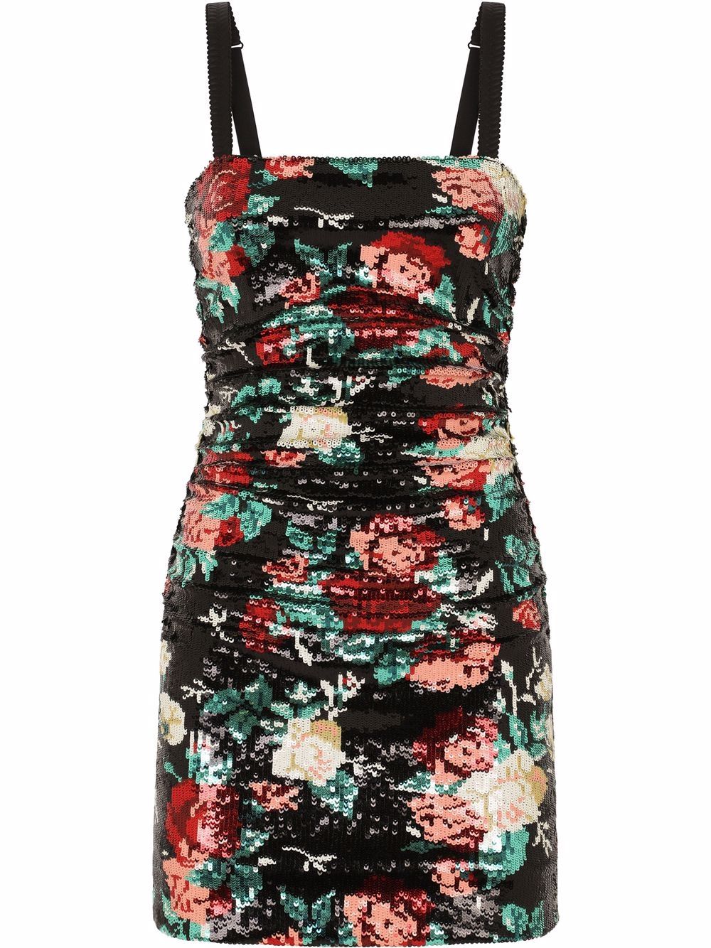 Sequinned floral motif mini dress - Black