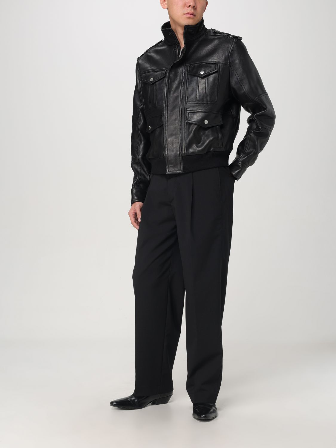 Long-sleeve leather jacket - Black