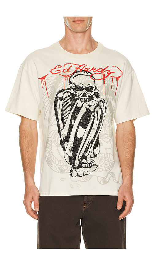 Ed Hardy Skele Rhinestone Boxy Tee in White. L. Also in M, S, XL/1X