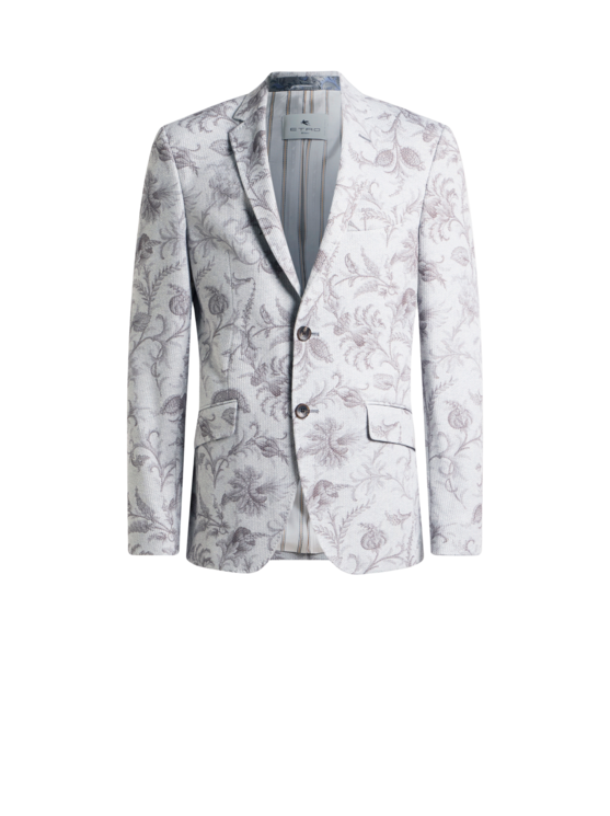 Single-breasted Cotton-blend Jacket With Floral Motif