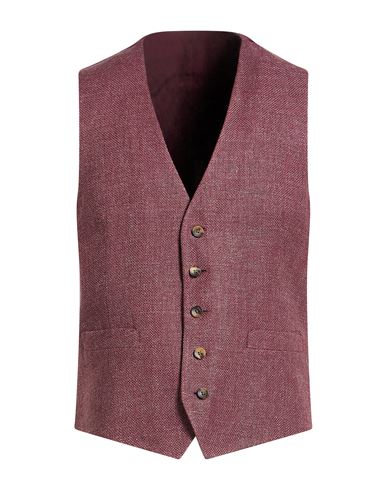 Man Tailored Vest Burgundy Size 44 Linen, Cotton, Silk