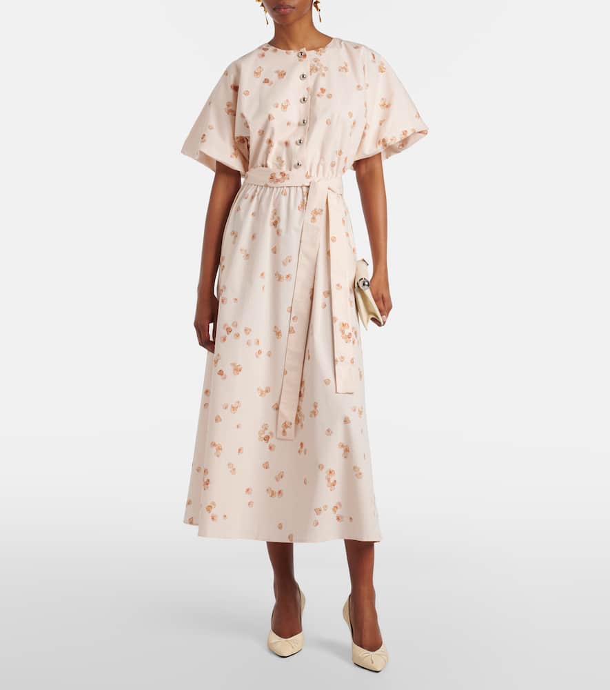 Paulina floral belted cotton-blend midi dress