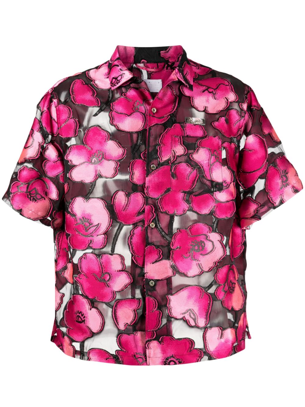 Floral-print short-sleeve shirt - Black