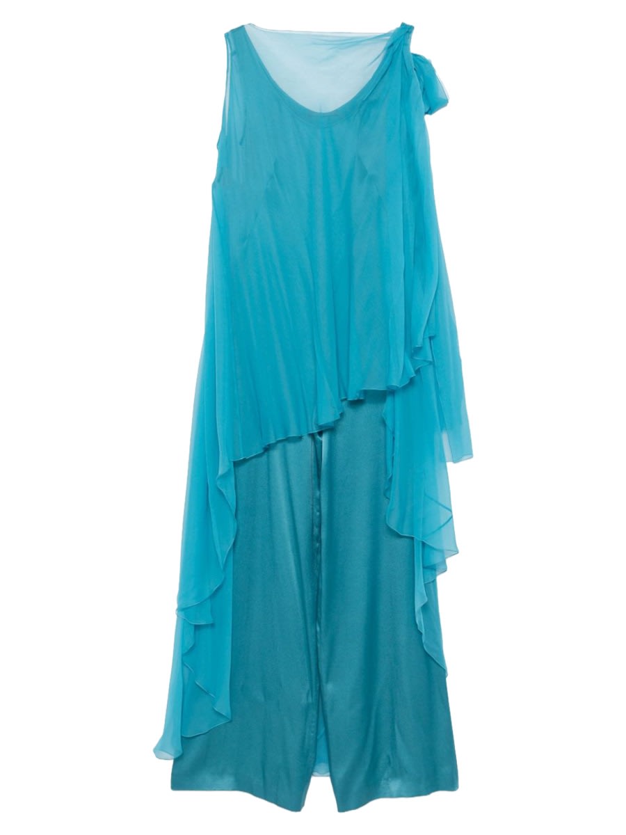 Alberta Ferretti - silk jumpsuit asymmetric hem bow detai