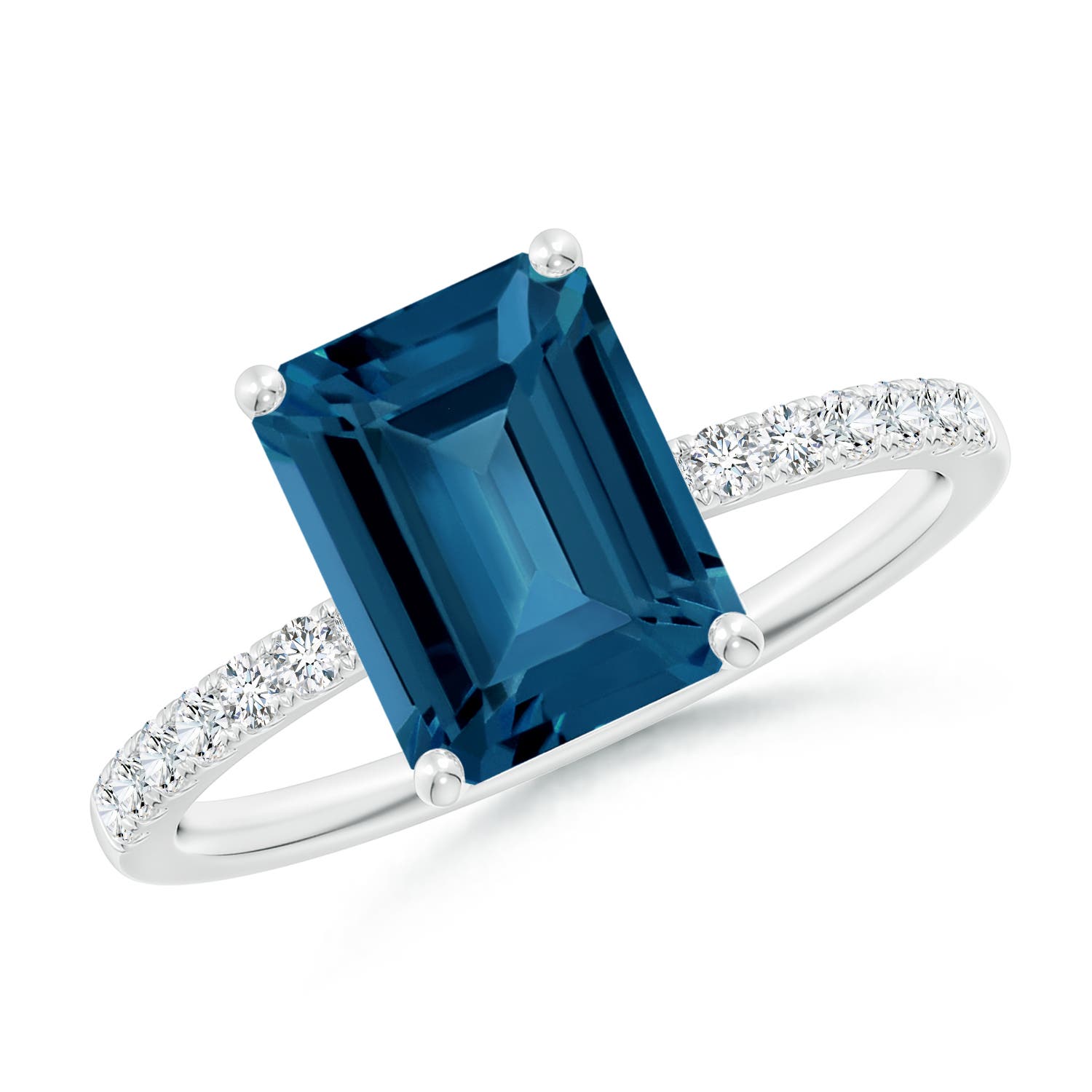 Angara 2.75 Carats Emerald-Cut London Blue Topaz Engagement Ring with Diamonds in Platinum