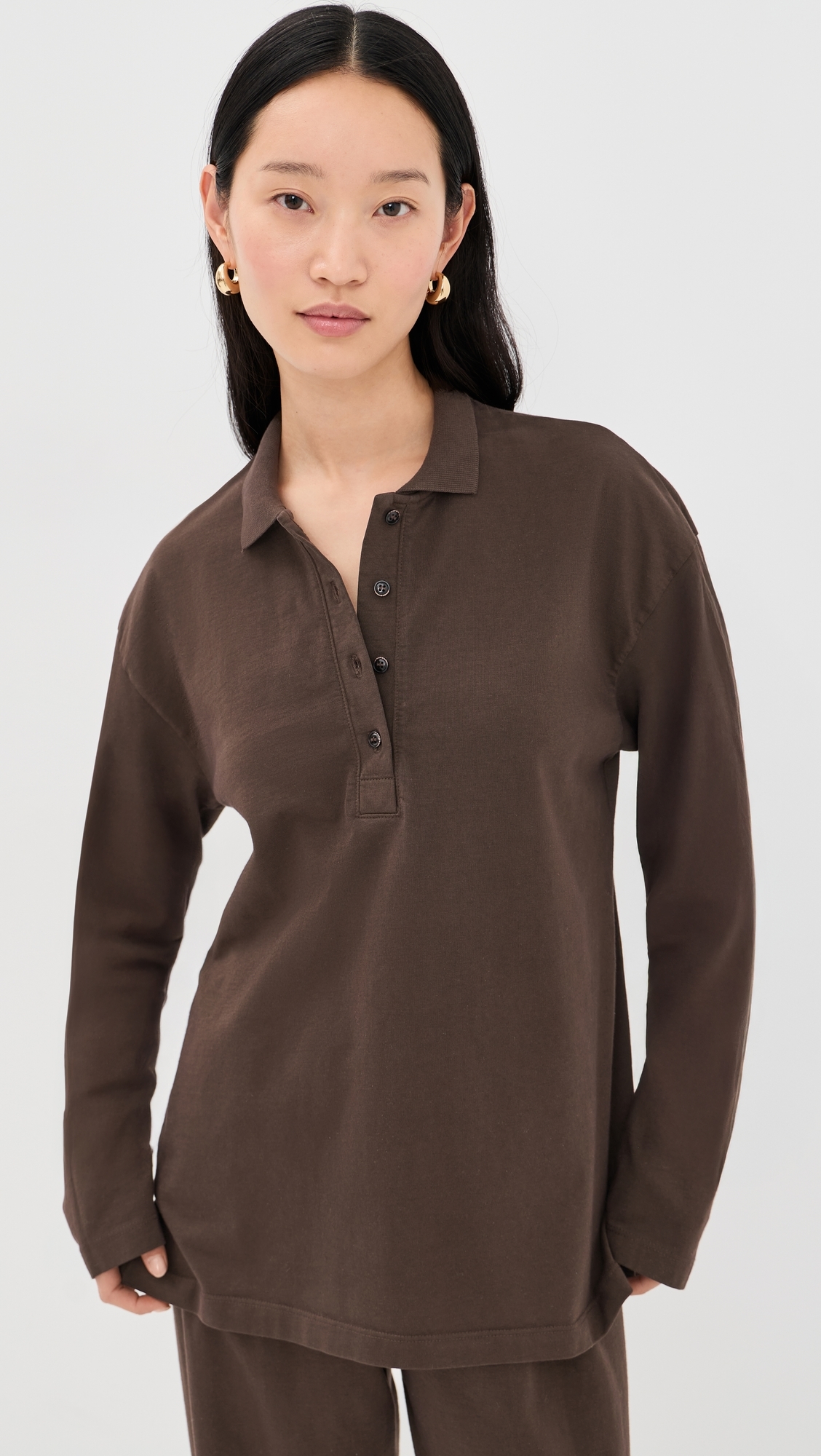 Long Sleeve Oversized Polo Tee Americano