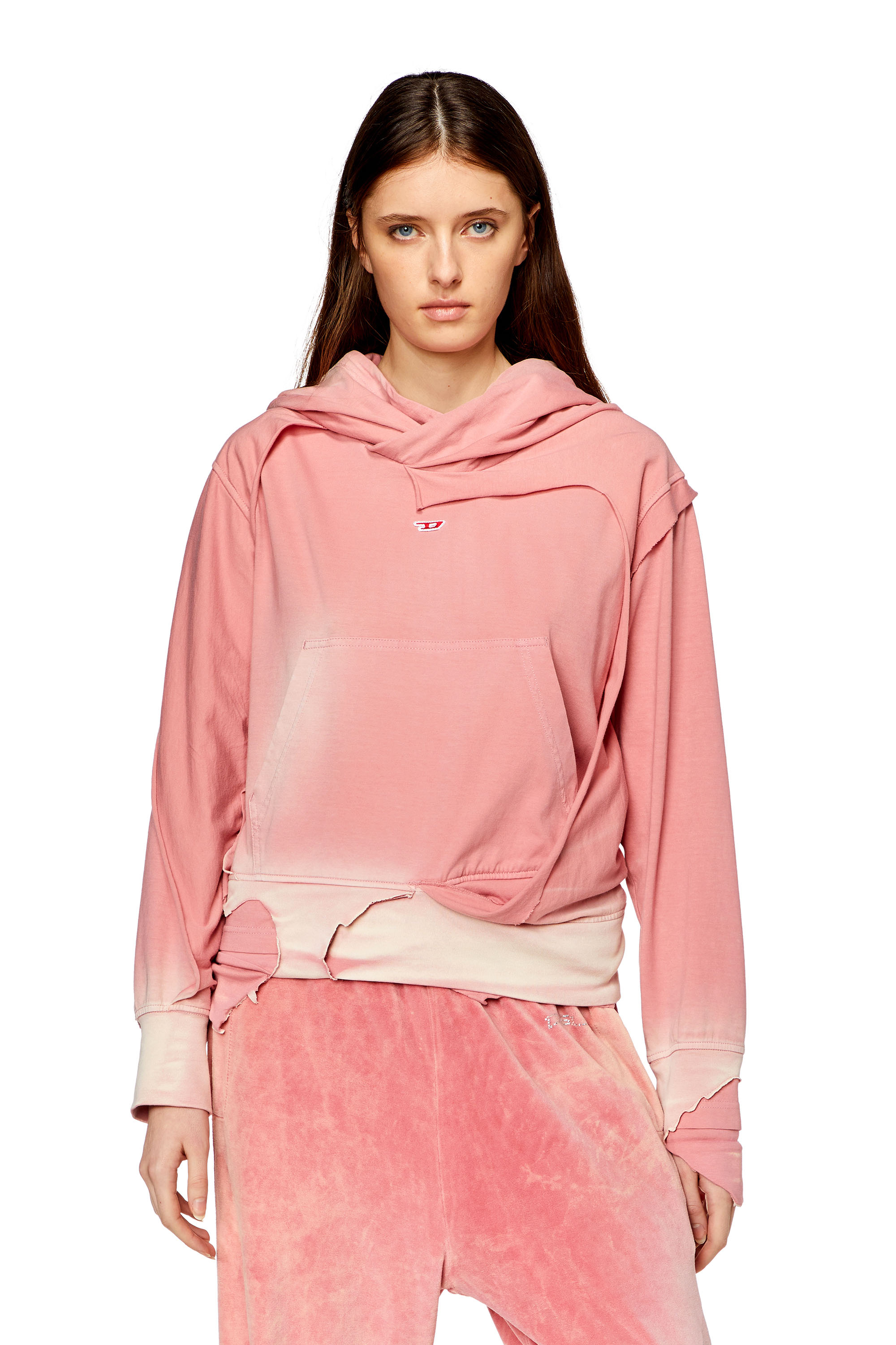 Hoodie with destroyed peel-off effect - Sweaters - Woman - Pink