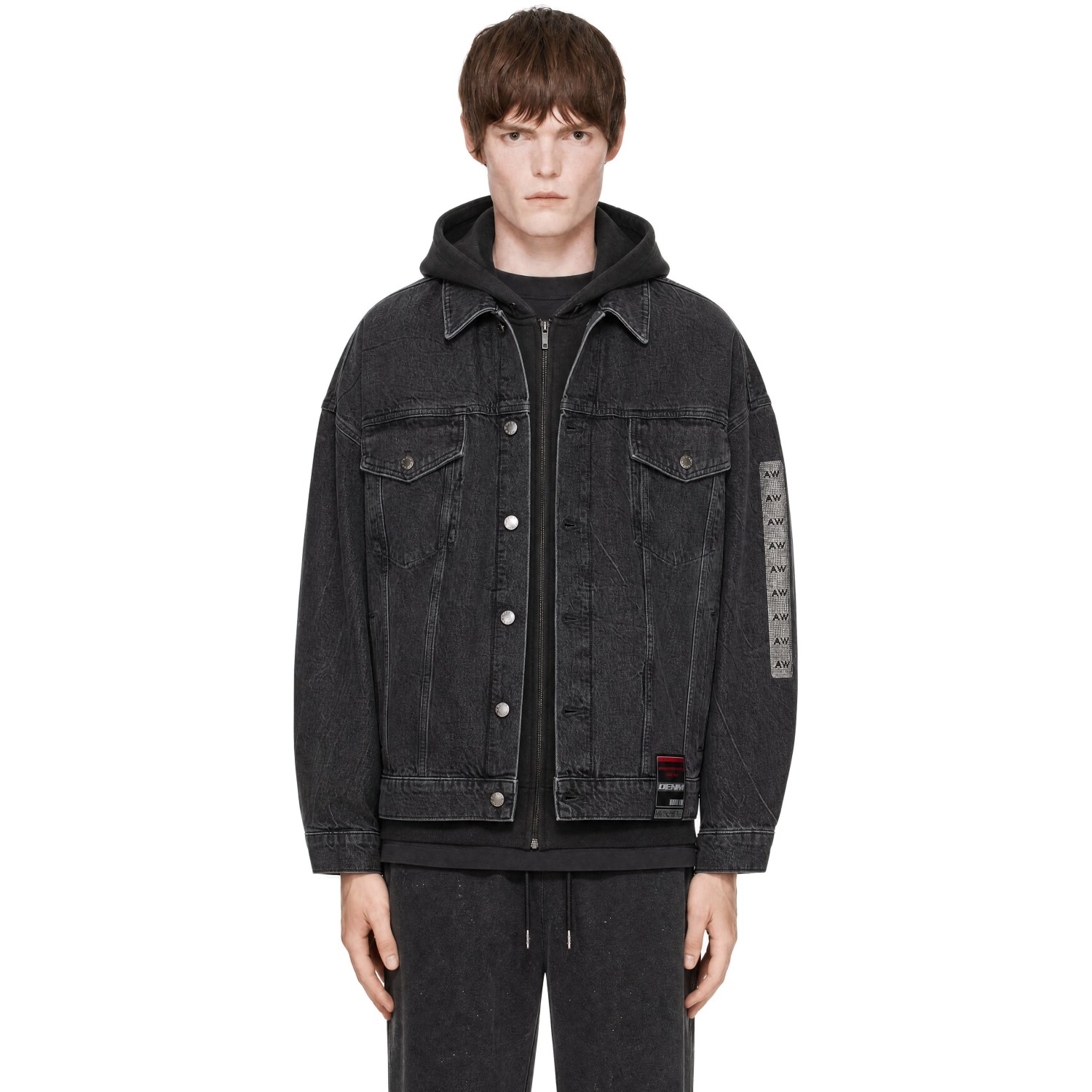 Gray Flasher Graphic Oversized Denim Trucker Jacket