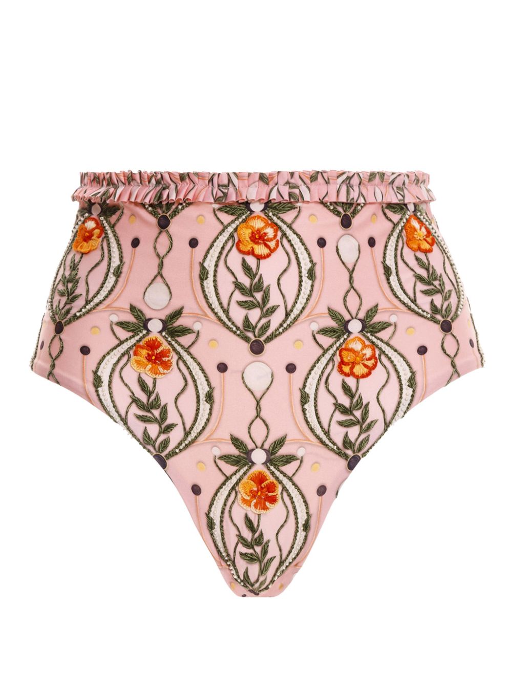 Nopal Lunar floral-embroidered bikini bottom - Pink