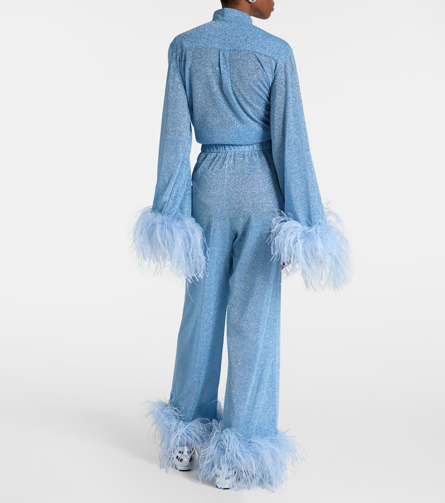 Oséree Lumière feather-trimmed wide-leg pants