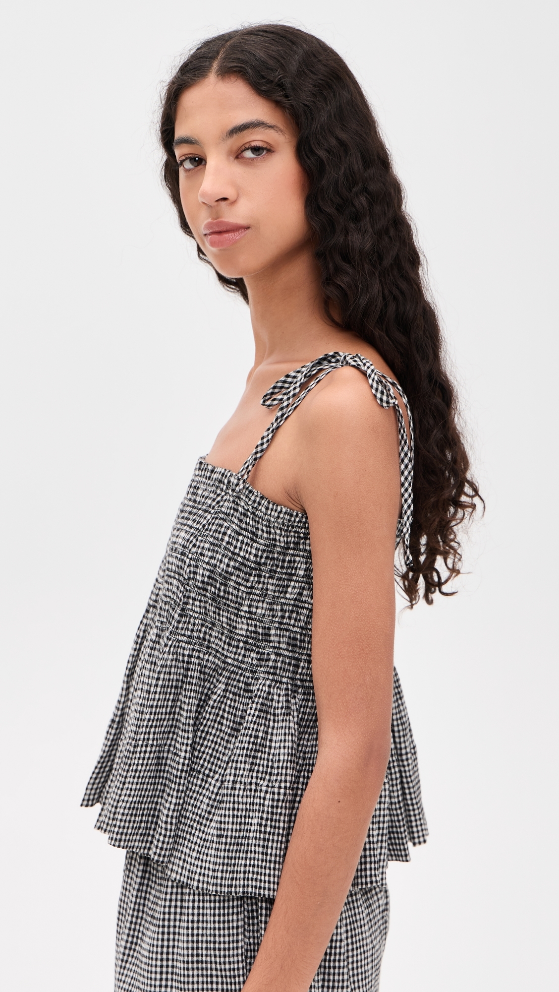 The Tide Smocked Top Black & Cream Check