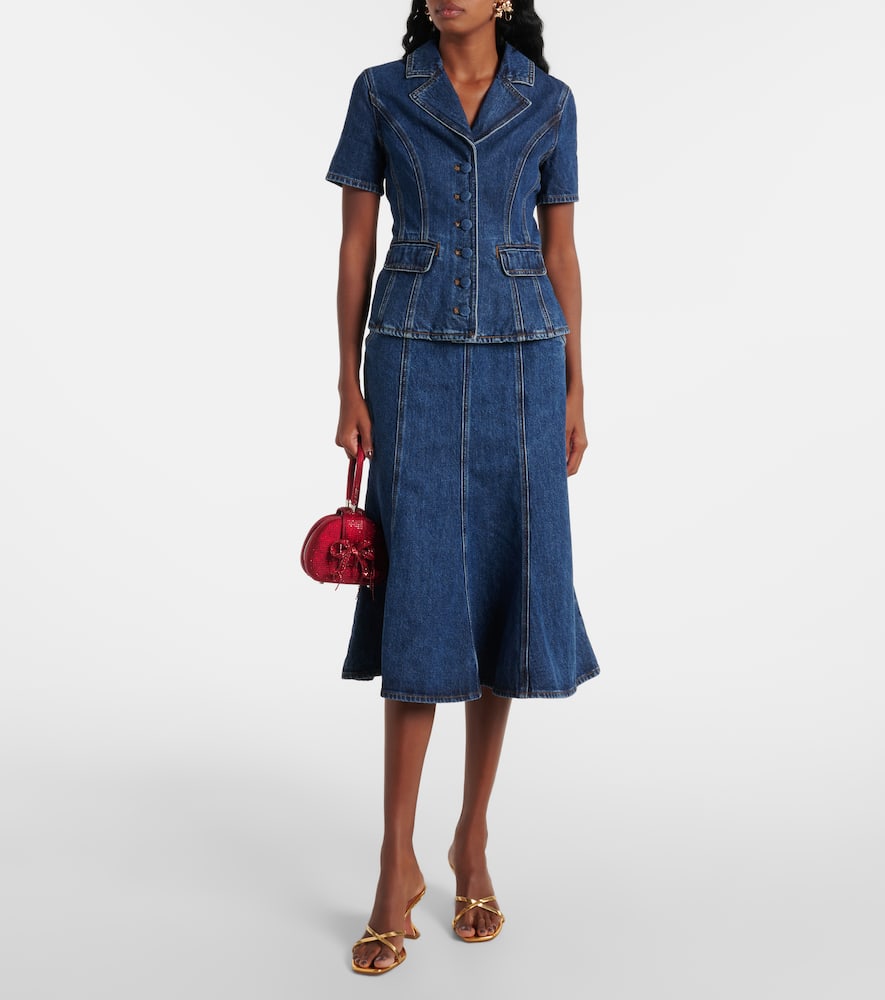 Self-Portrait Flared denim midi dress