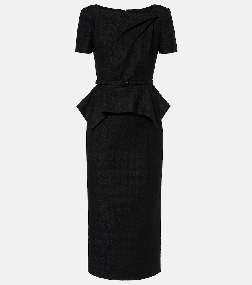 Belted peplum bouclé midi dress