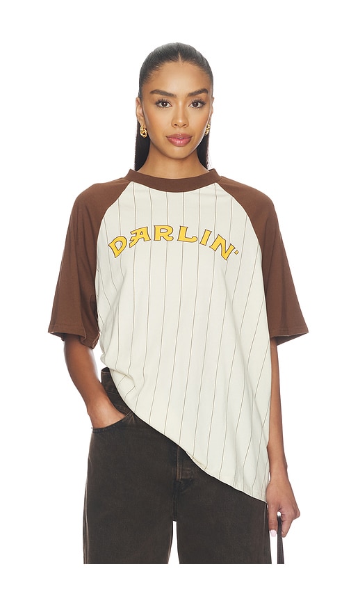 Darlin Old Skool Raglan Tee in Vanilla & Hickory. XS also in S, M