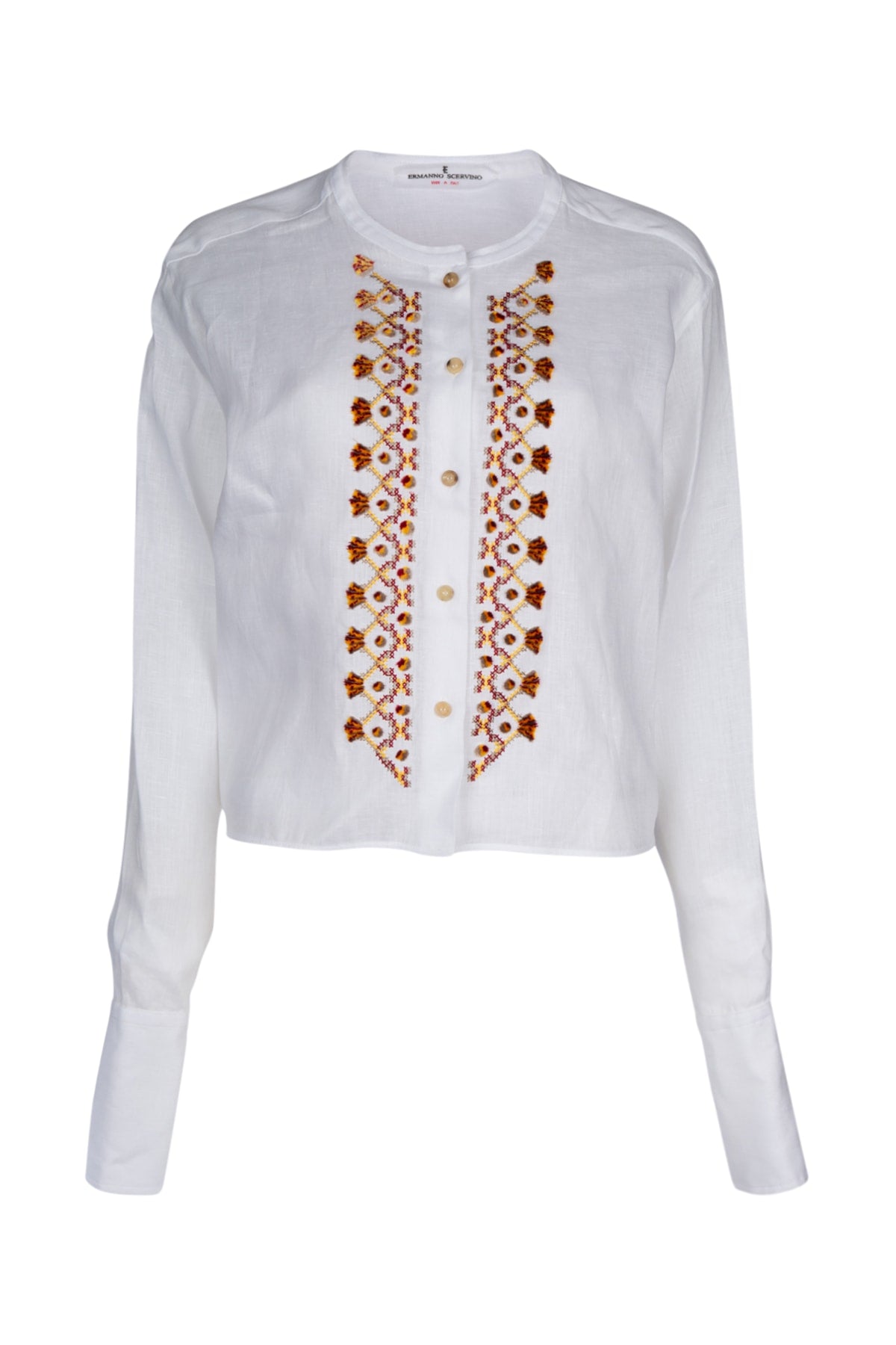 Embroidered Button-Front Shirt — White