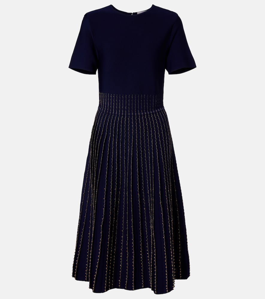 Beaded knitted pleated midi dress