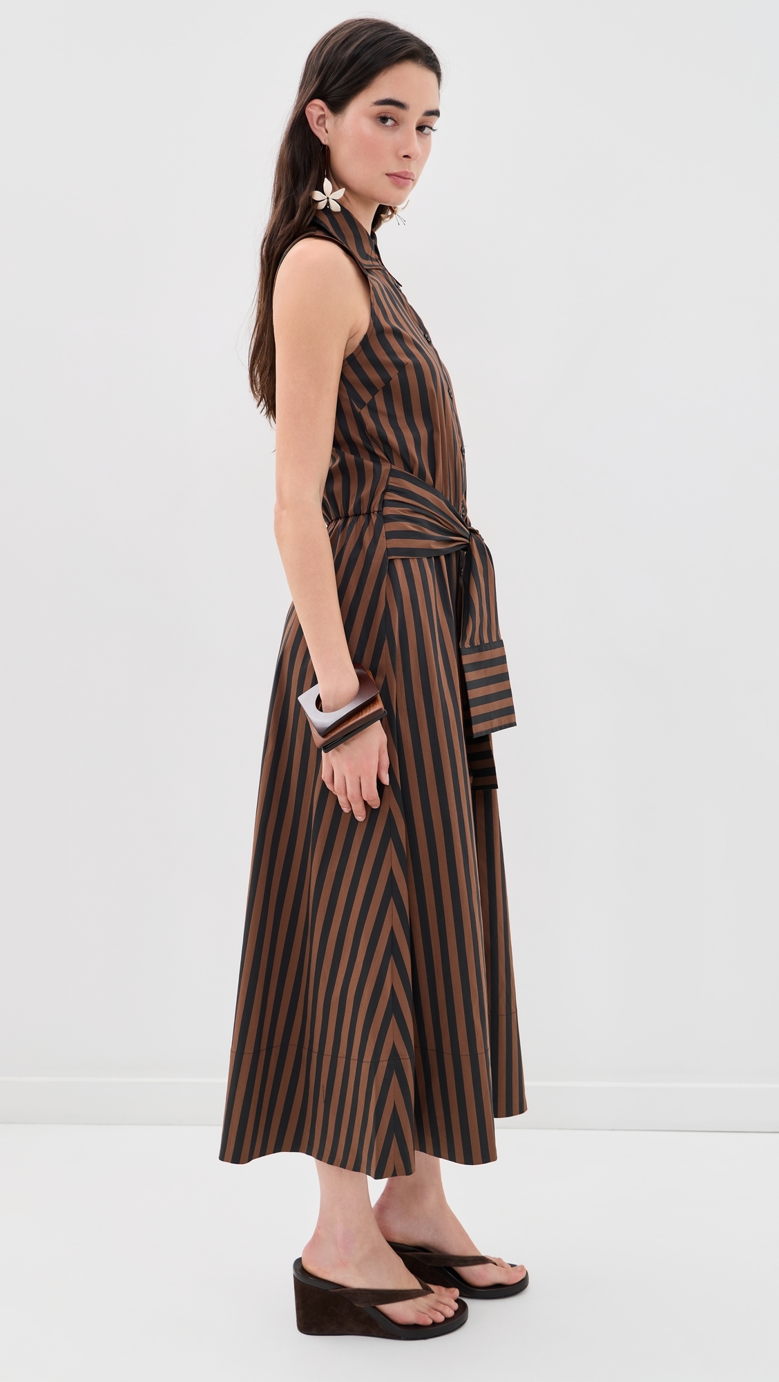 Inna Sleeveless Poplin Dress Choco Brown/Black Stripe