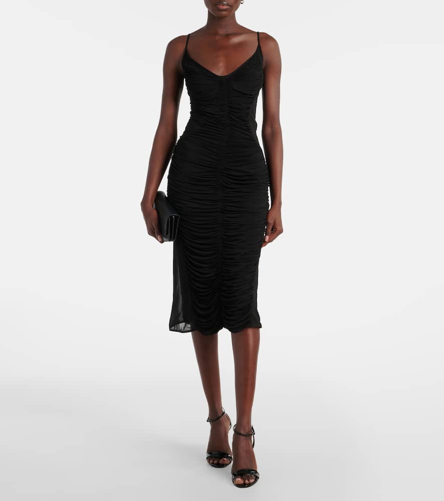 Ruched mesh midi dress