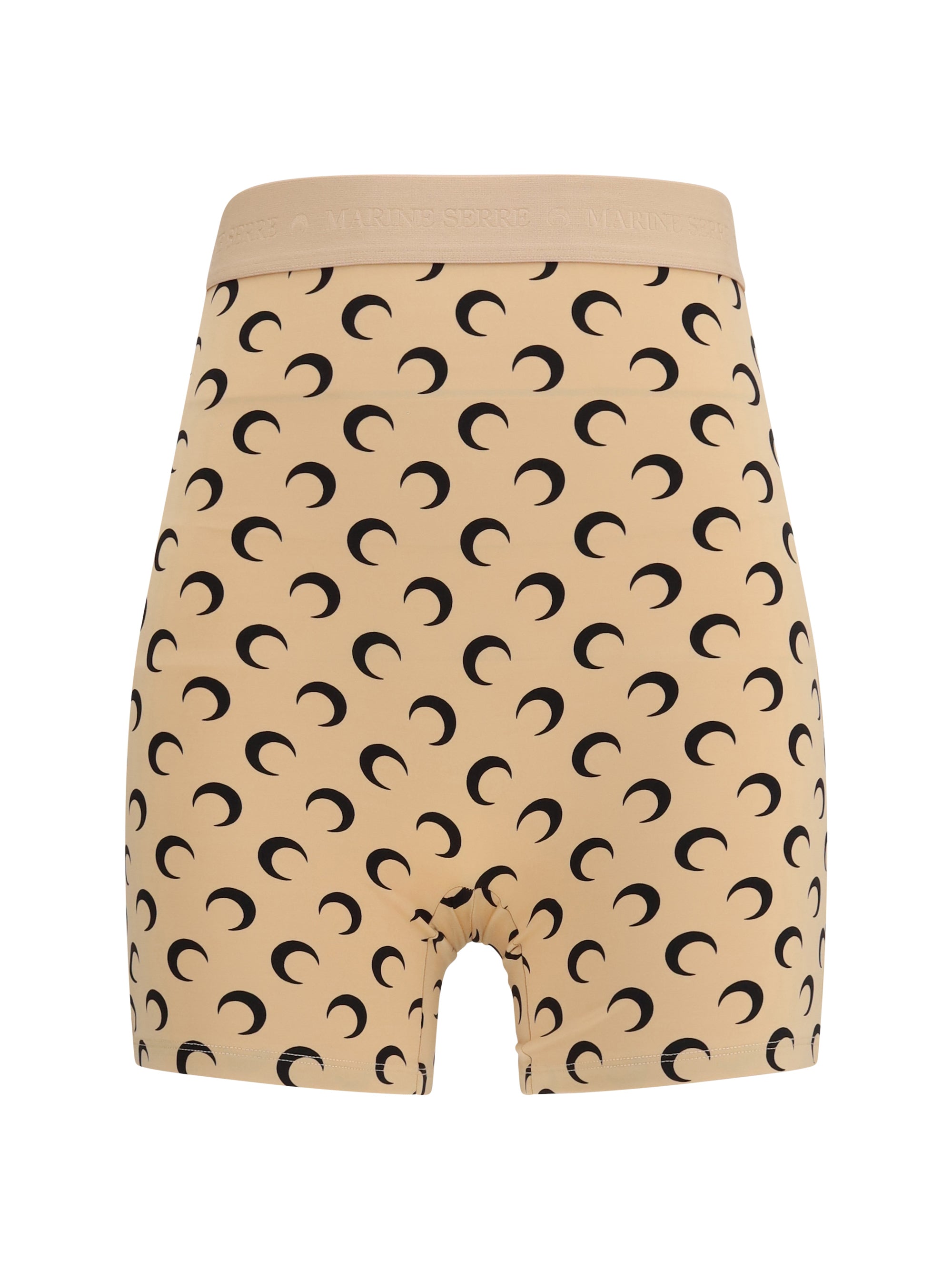Crescent Moon-Patterned Technical Stretch Bermuda — Beige