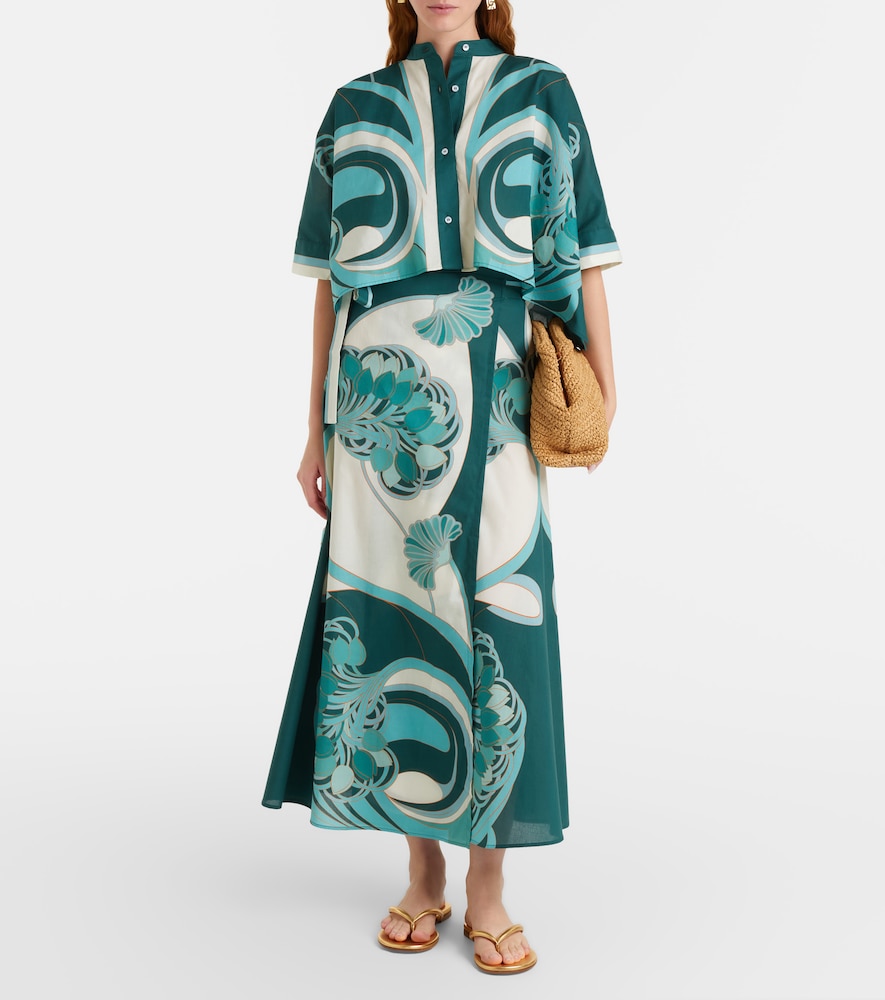 Foulard printed cropped cotton muslin shirt
