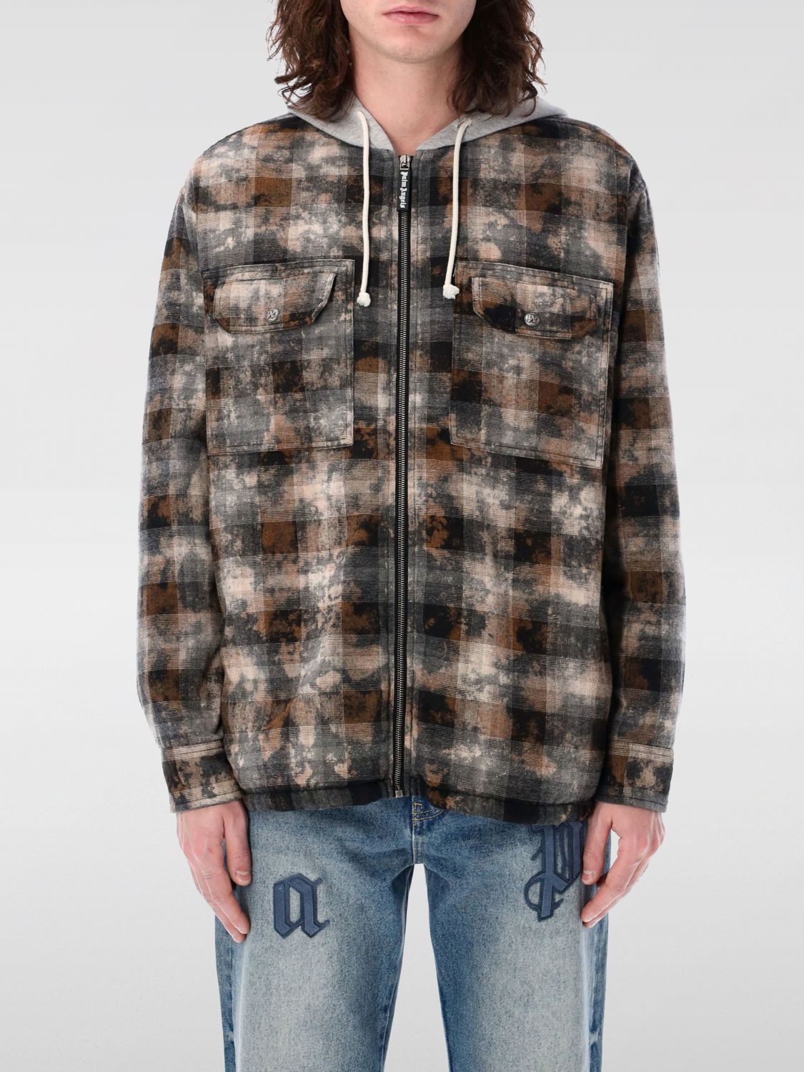Checkered zip-fastened hoodie - Brown